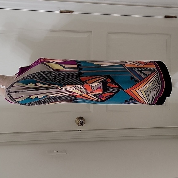 Etcetera, Size 2 Geometric / Art Deco Design 3/4 Sleeve Dress, Front Zipper, EUC - Picture 5 of 10